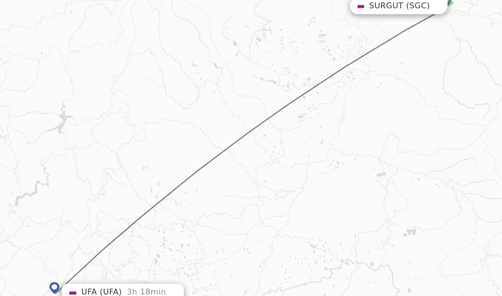 Flights from Surgut to Ufa route map
