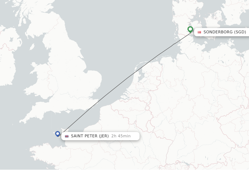 Flights from Sonderborg to Jersey route map