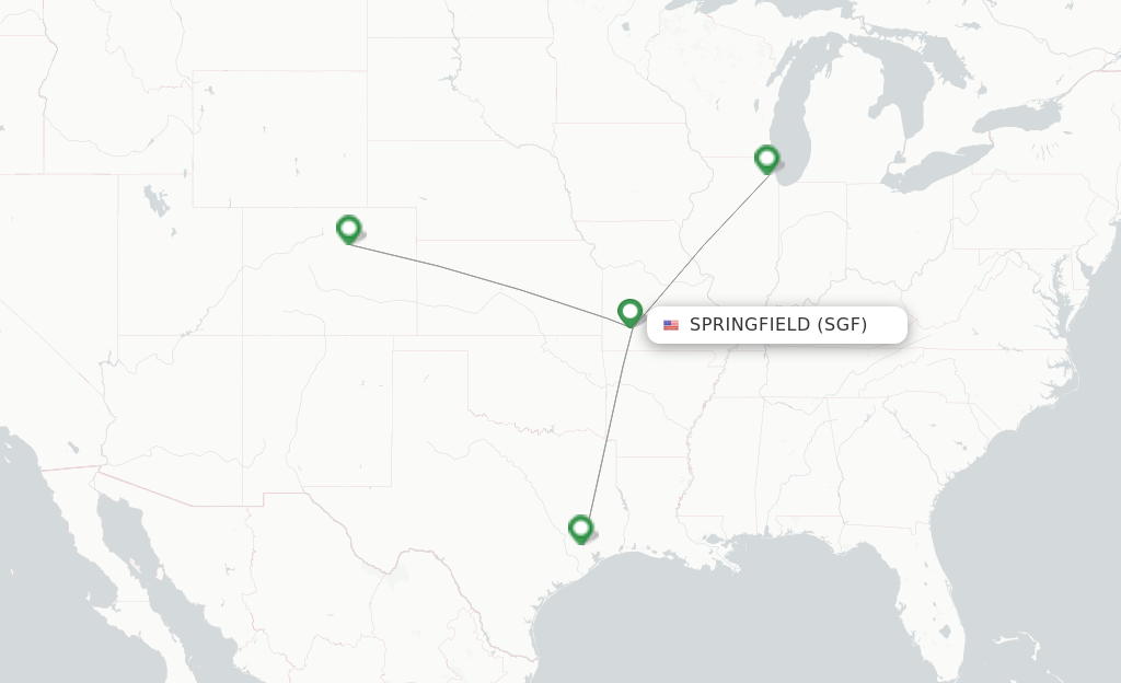 Route map with flights from Springfield with United