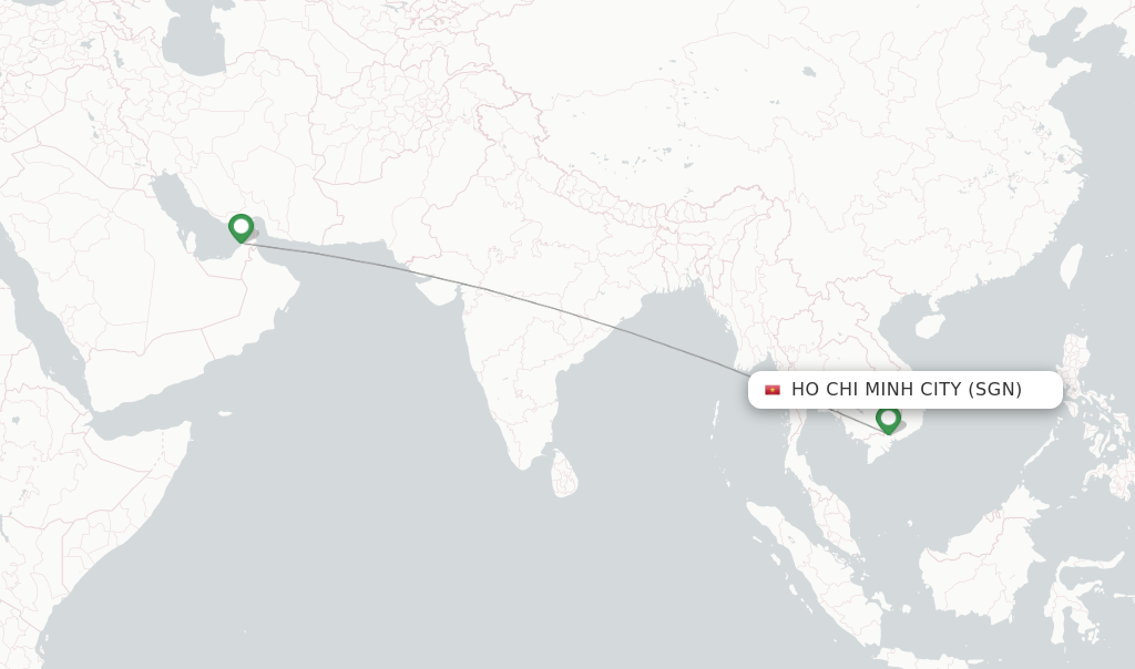 Route map with flights from Ho Chi Minh City with Emirates