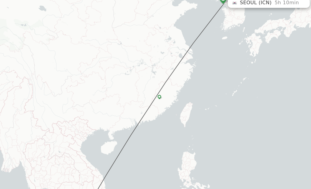 Flights from Ho Chi Minh City to Seoul route map