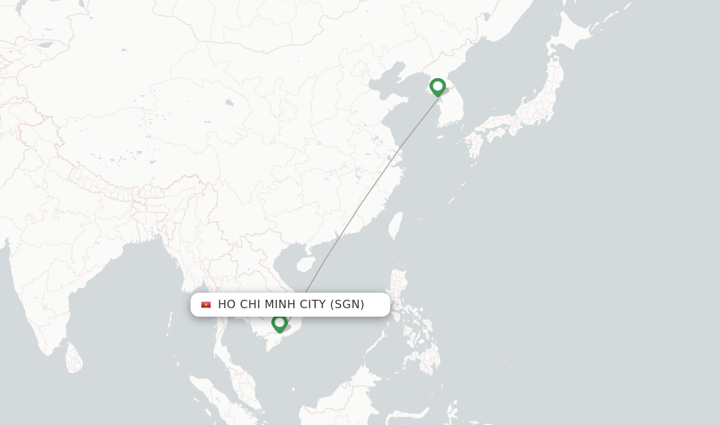 Route map with flights from Ho Chi Minh City with Korean Air