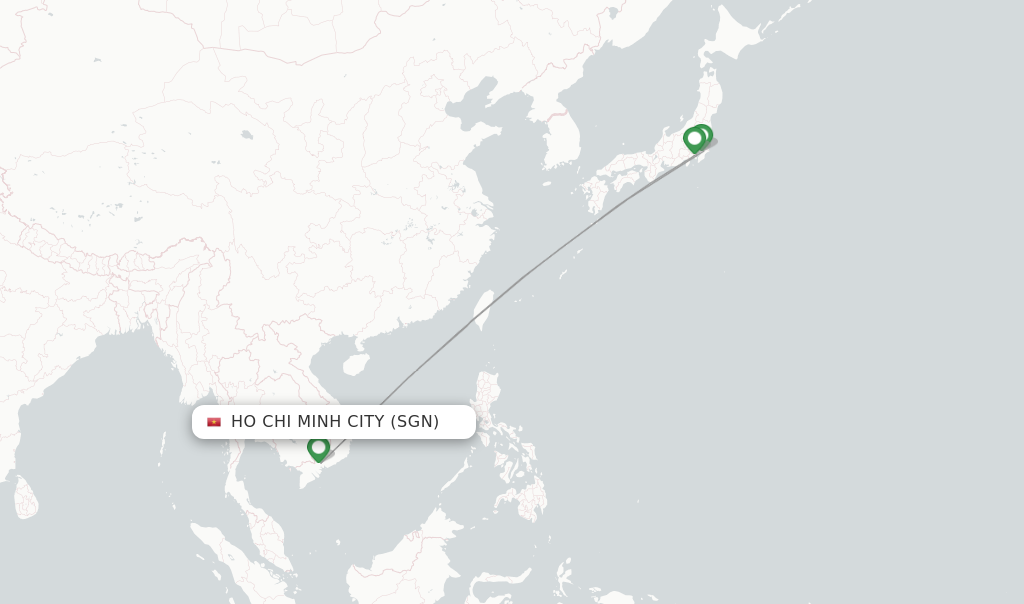 Route map with flights from Ho Chi Minh City with ANA