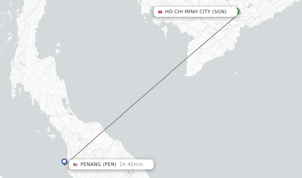Flights from Ho Chi Minh City to Penang route map