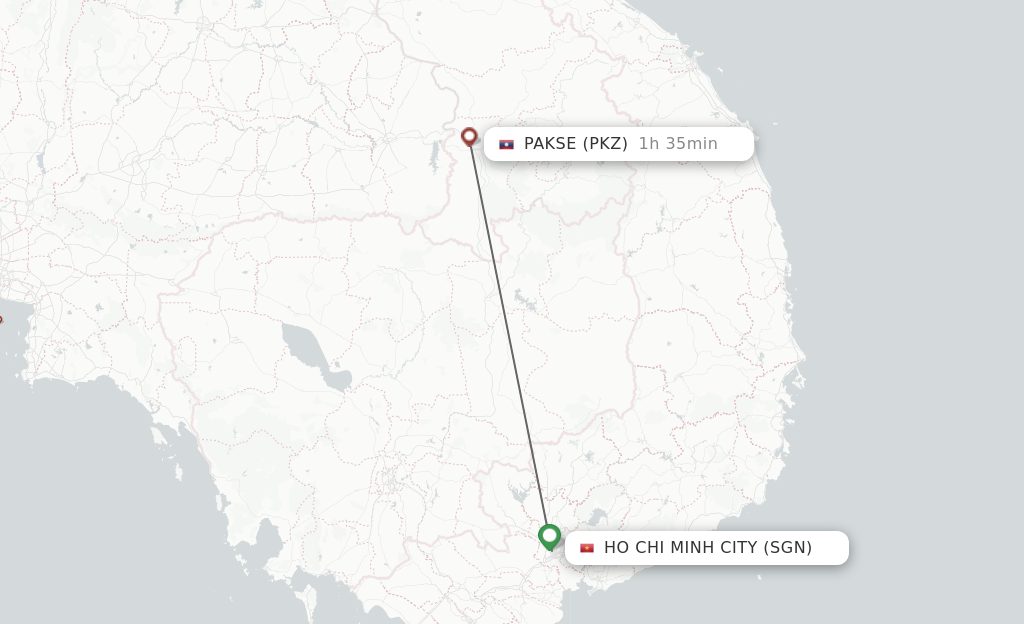 Flights from Ho Chi Minh City to Pakse route map