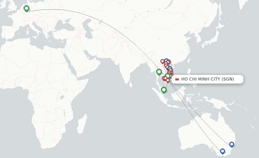 Route map with flights from Ho Chi Minh City with Bamboo Airways