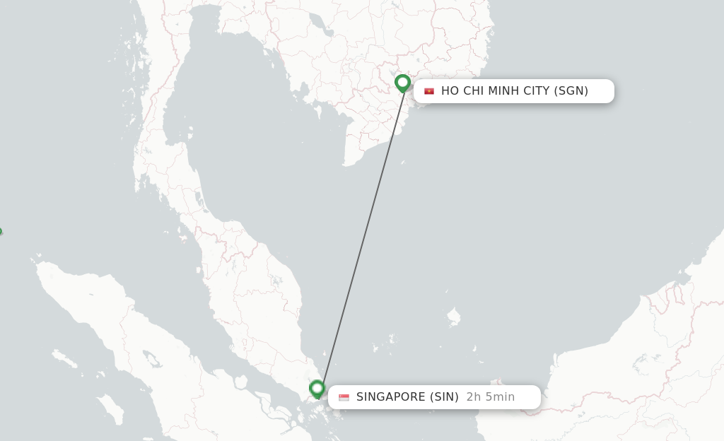 Flights from Ho Chi Minh City to Singapore route map