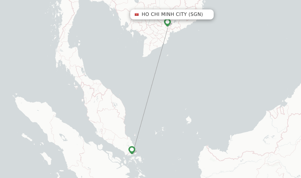 Route map with flights from Ho Chi Minh City with Singapore Airlines