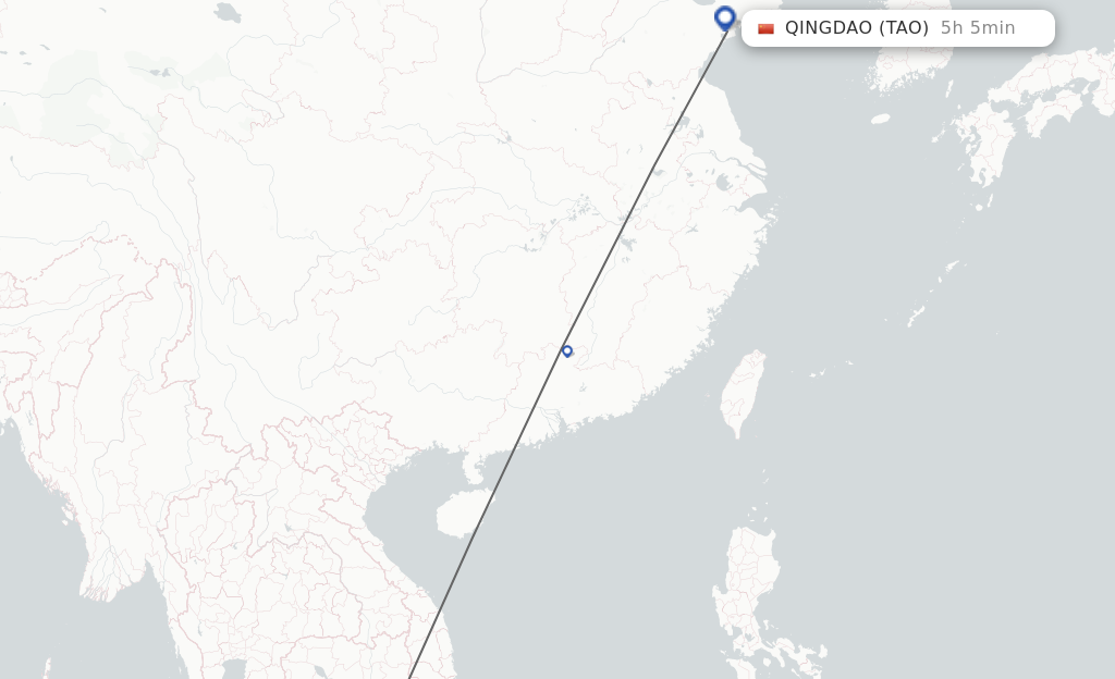 Flights from Ho Chi Minh City to Qingdao route map