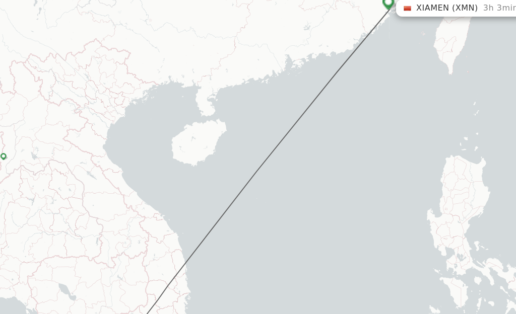 Flights from Ho Chi Minh City to Xiamen route map