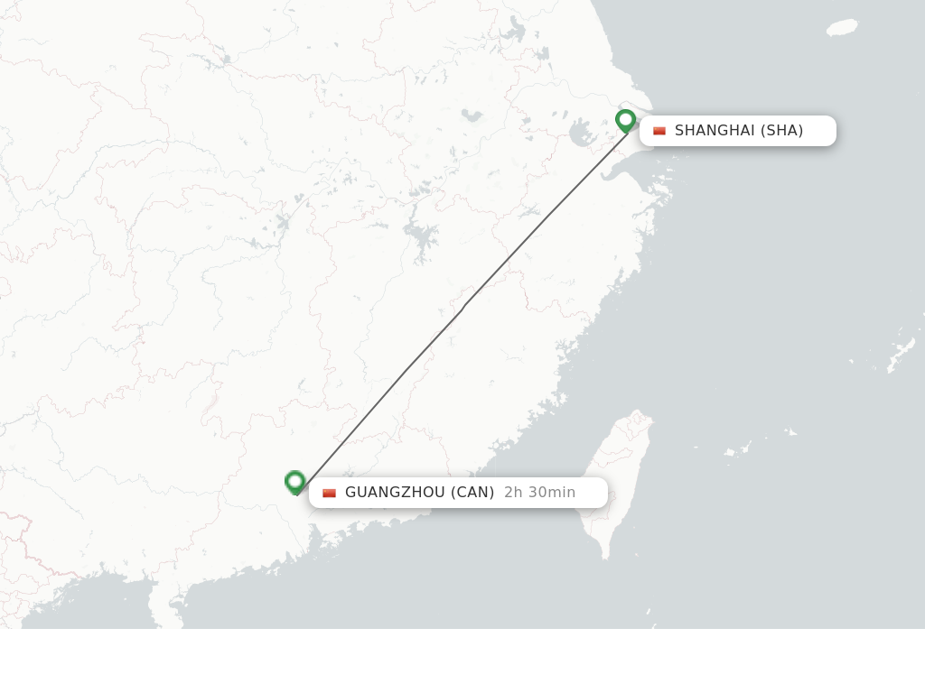 Flights from Shanghai to Guangzhou route map