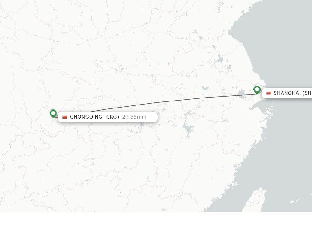 Flights from Shanghai to Chongqing route map