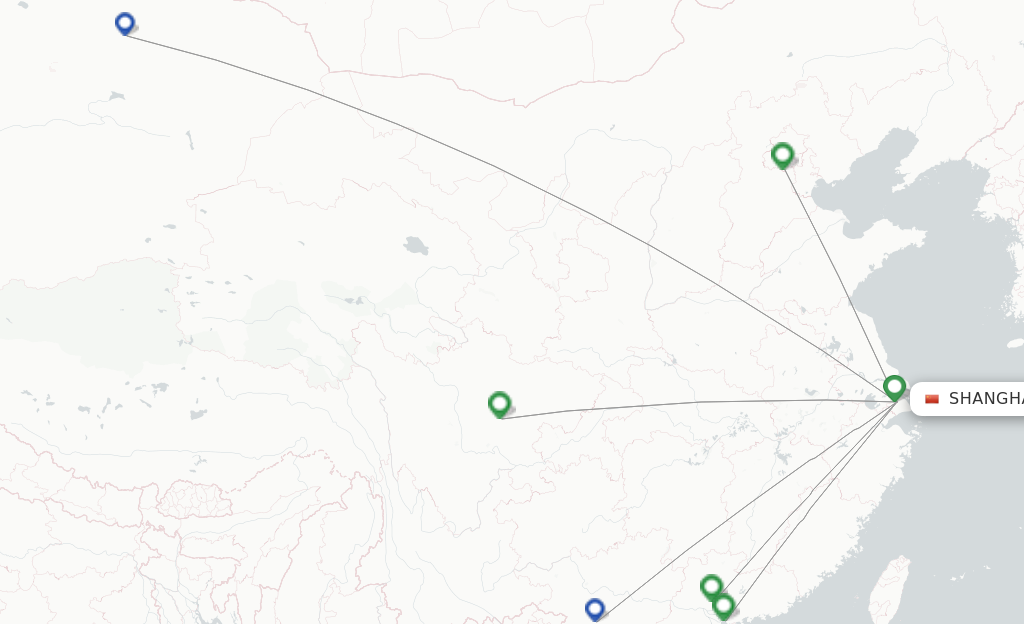 Route map with flights from Shanghai with China Southern