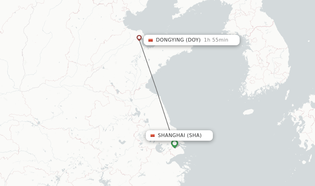 Flights from Shanghai to Dongying route map