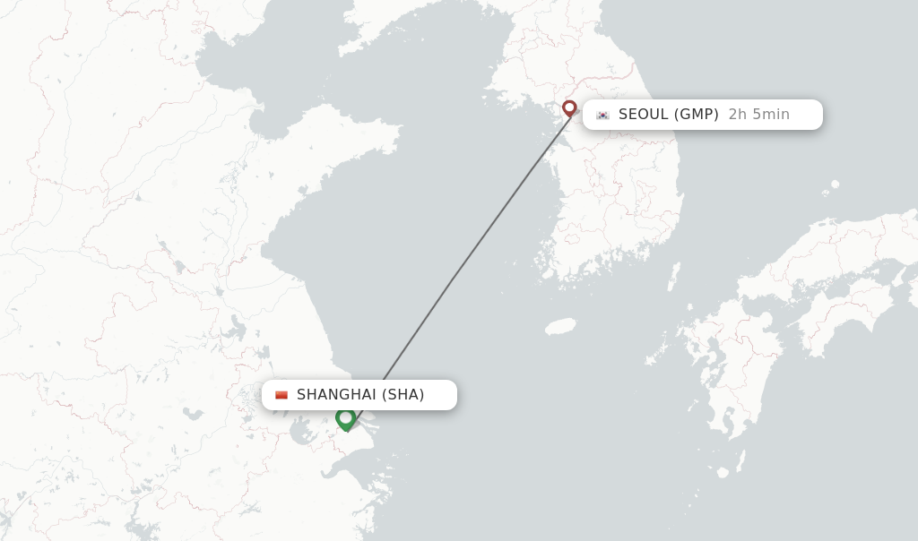 Flights from Shanghai to Seoul route map