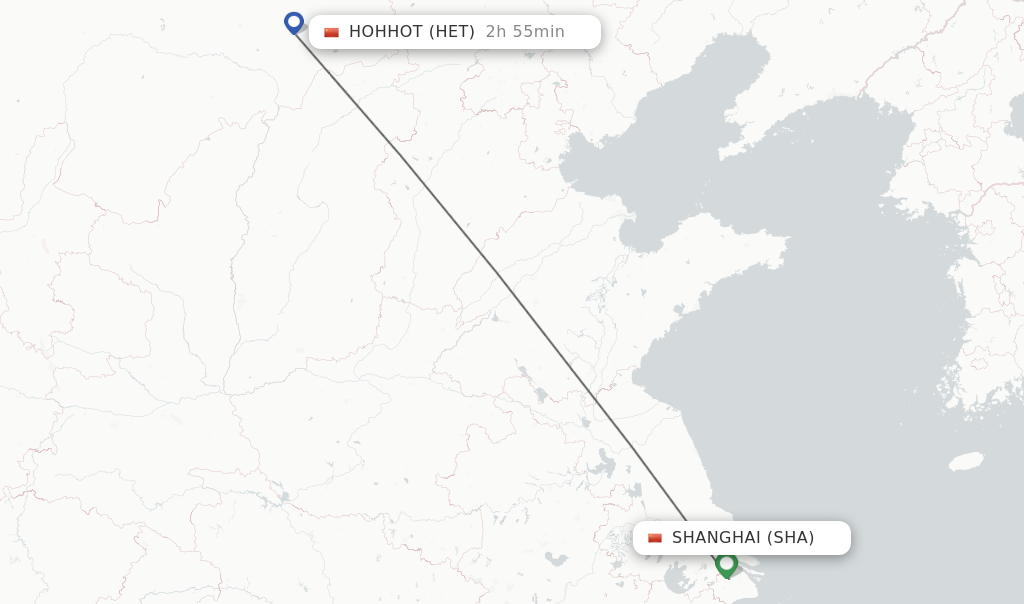 Flights from Shanghai to Hohhot route map