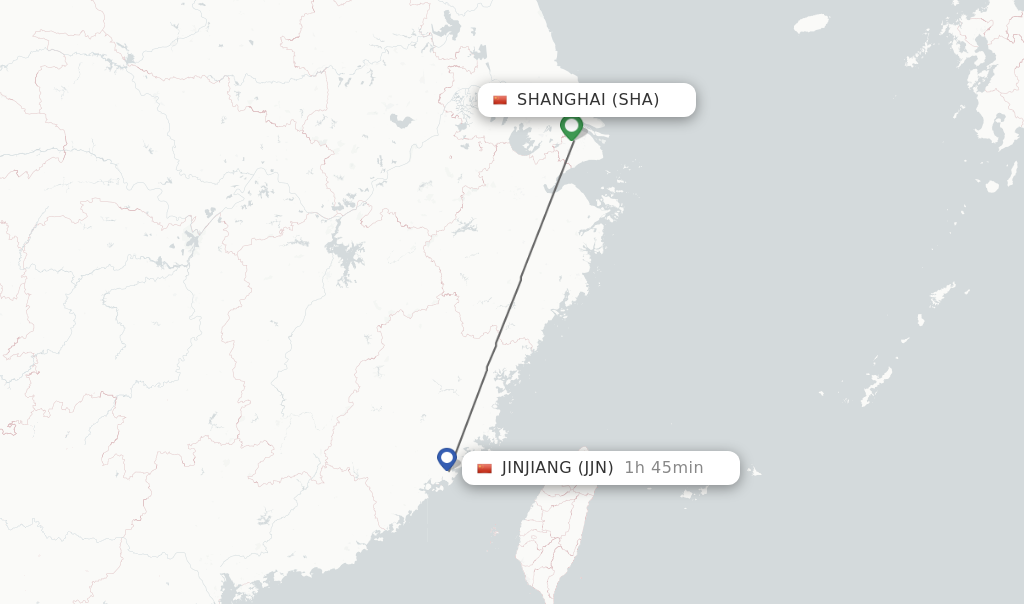 Flights from Shanghai to Jinjiang route map