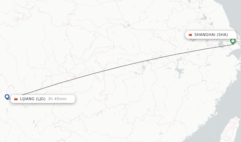 Flights from Shanghai to Lijiang route map