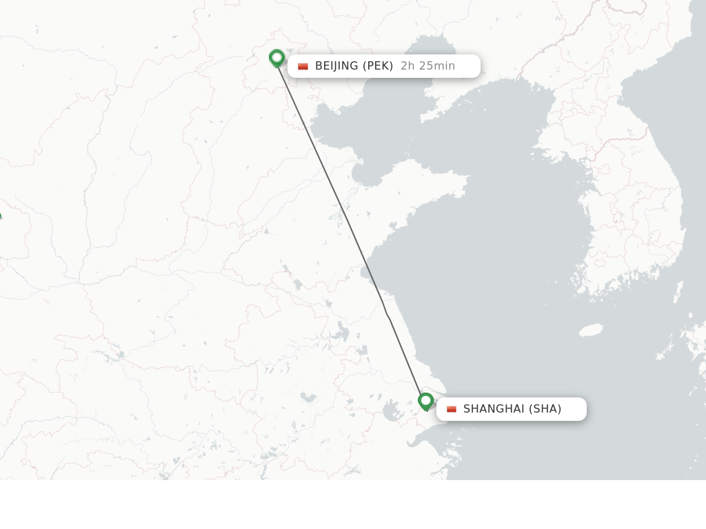 Flights from Shanghai to Beijing route map