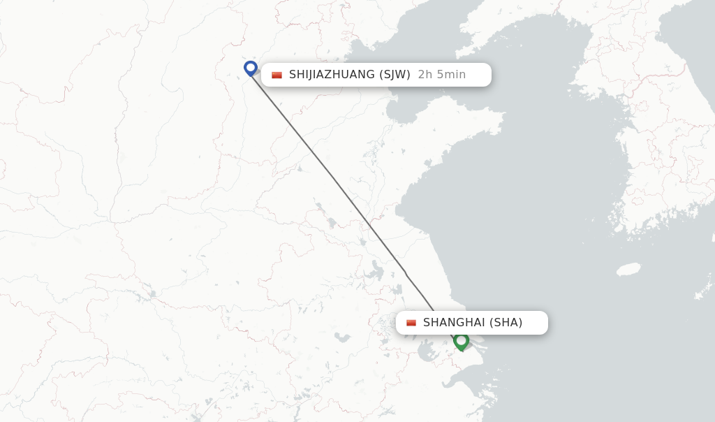 Flights from Shanghai to Shijiazhuang route map