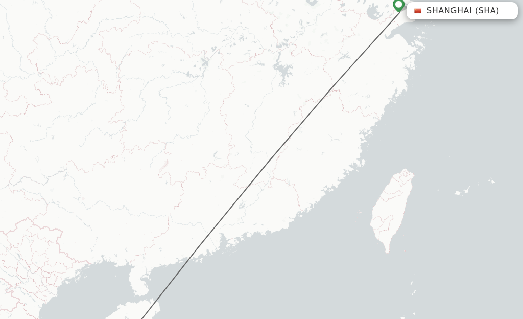 Flights from Shanghai to Sanya route map