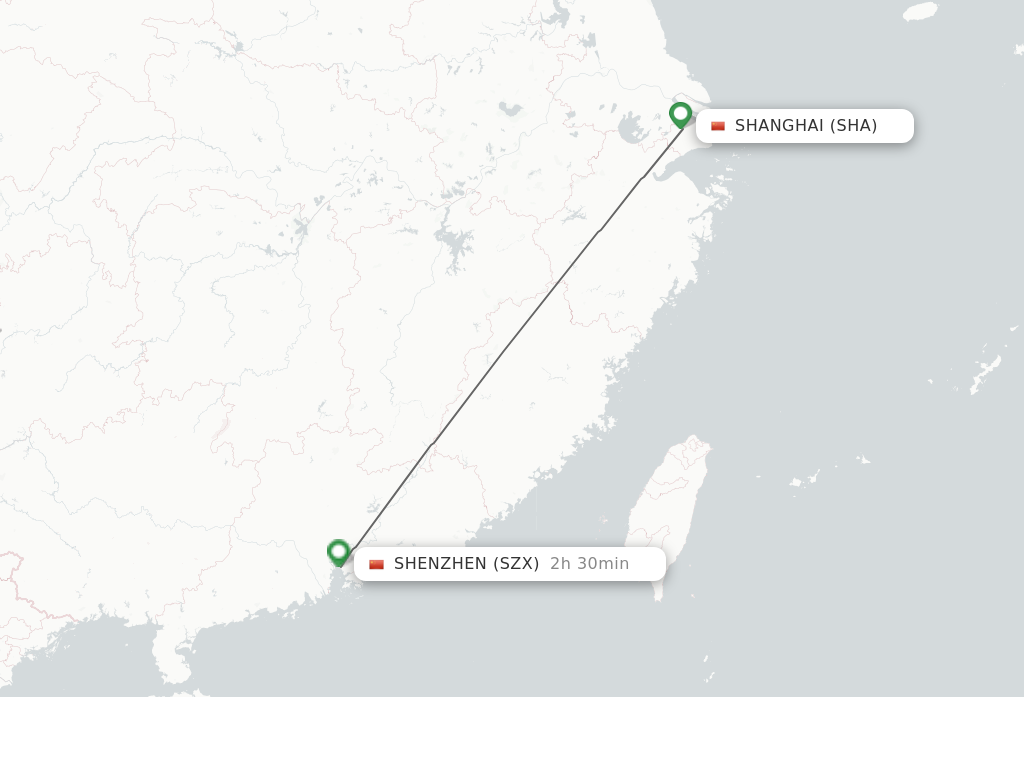 Flights from Shanghai to Shenzhen route map