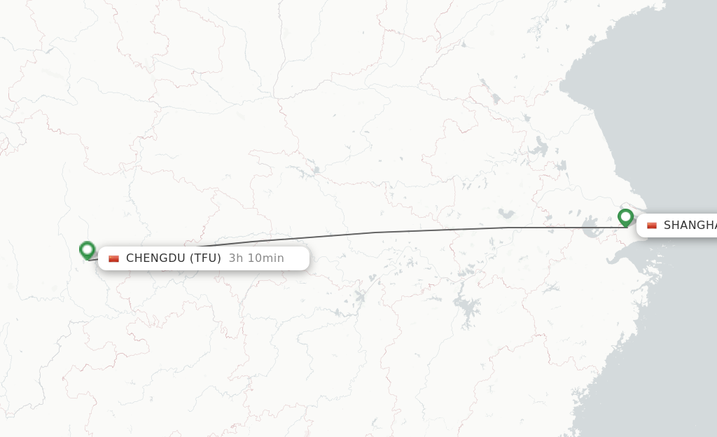Flights from Shanghai to Chengdu route map