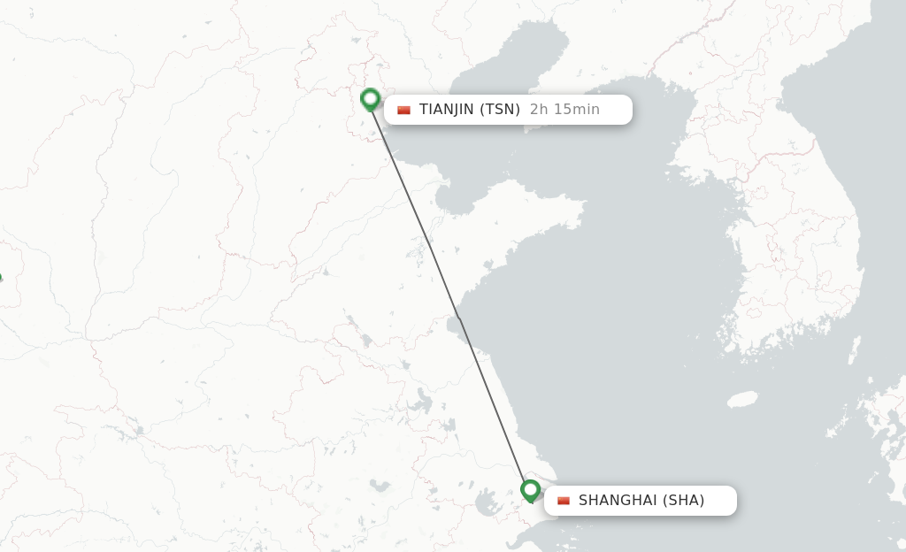 Flights from Shanghai to Tianjin route map