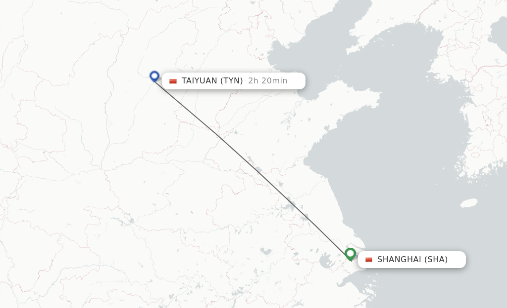 Flights from Shanghai to Taiyuan route map