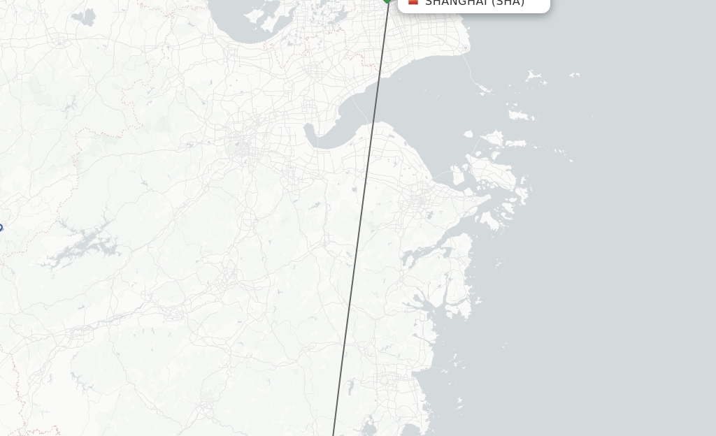 Flights from Shanghai to Wenzhou route map