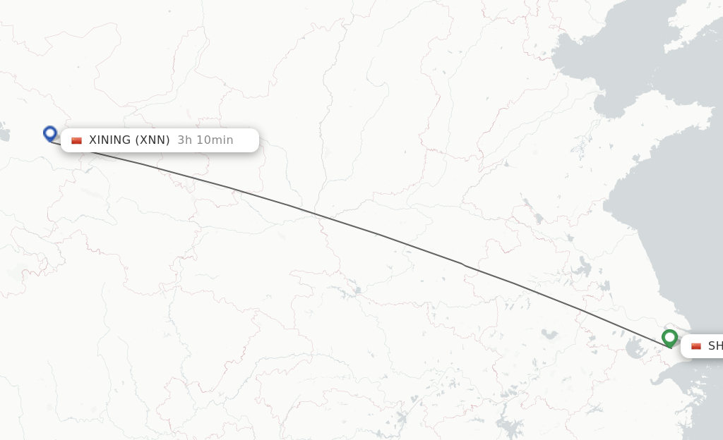 Flights from Shanghai to Xining route map