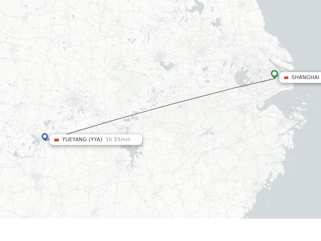 Flights from Shanghai to Yueyang route map