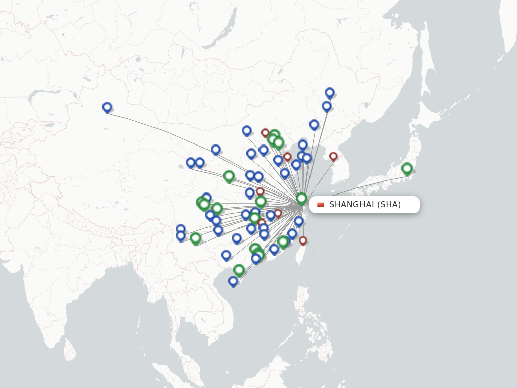 Flights from Shanghai to Jinghong route map