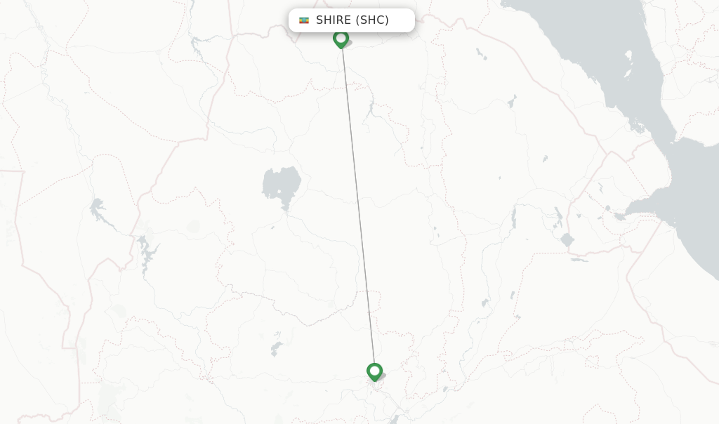 Route map with flights from Shire with Ethiopian