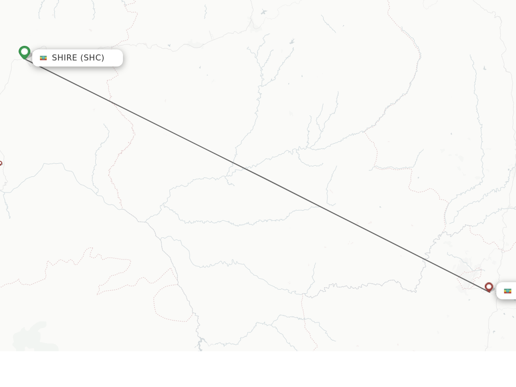 Flights from Shire to Makale route map
