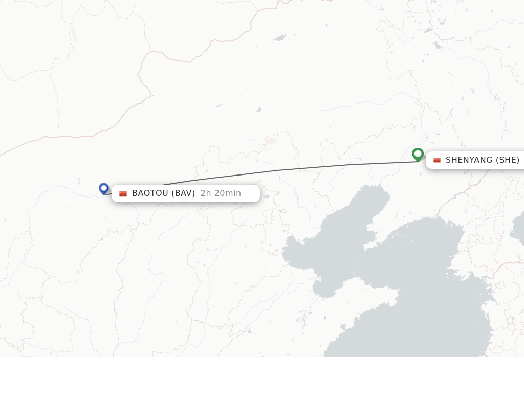 Flights from Shenyang to Baotou route map