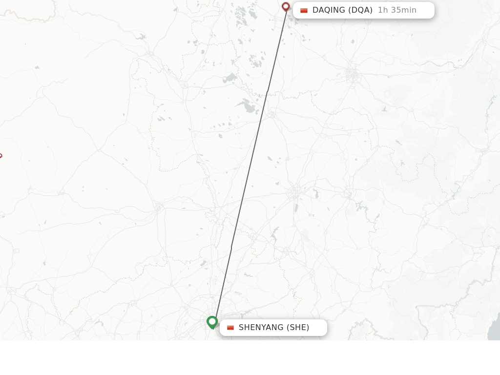 Flights from Shenyang to Daqing route map