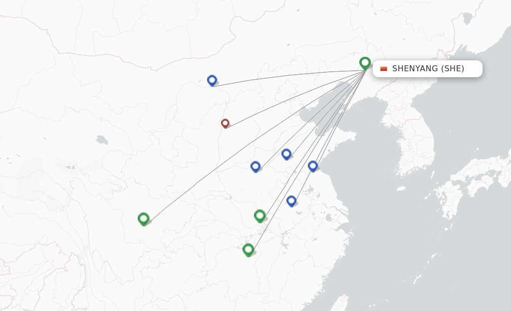 Route map with flights from Shenyang with Chengdu Airlines