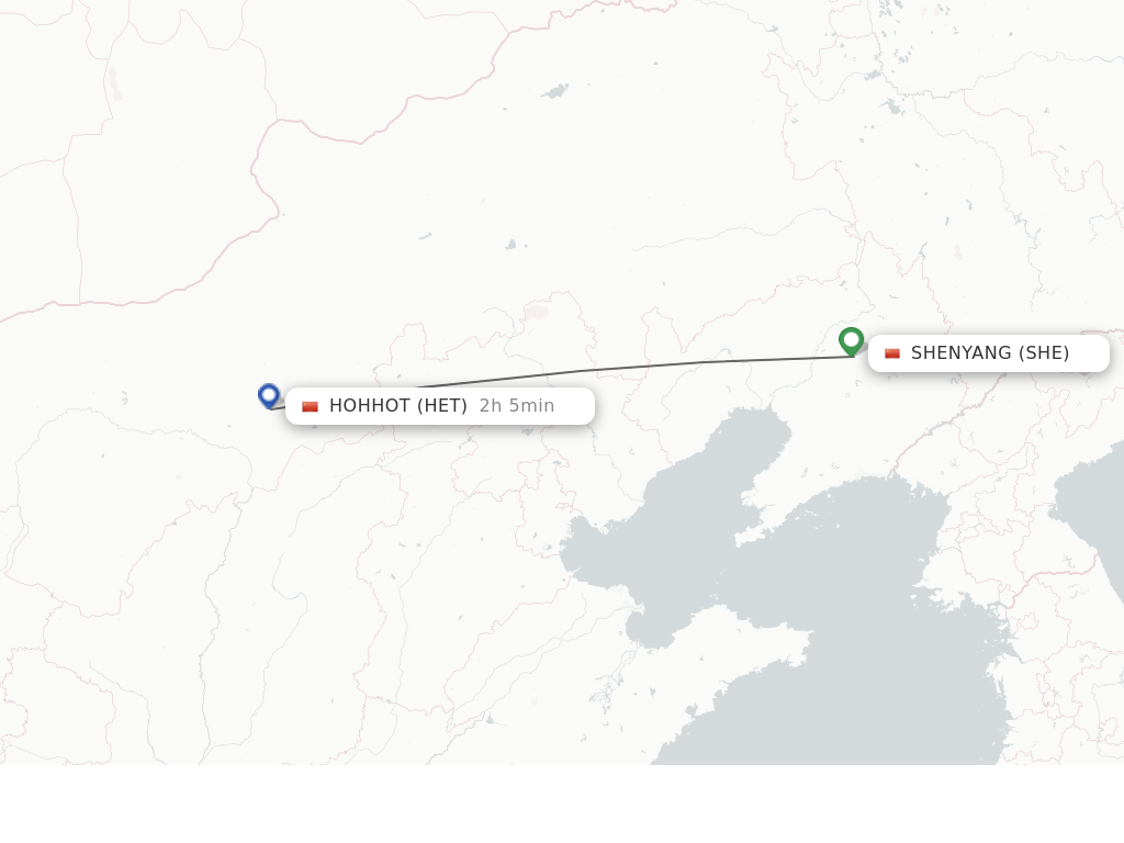 Flights from Shenyang to Hohhot route map