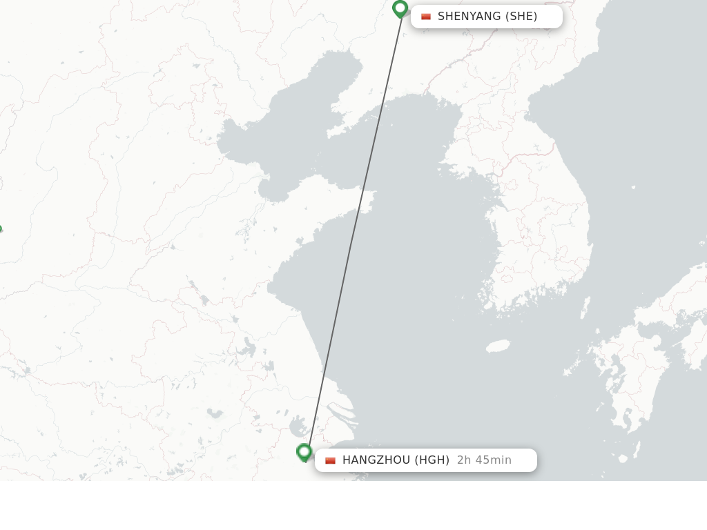 Flights from Shenyang to Hangzhou route map