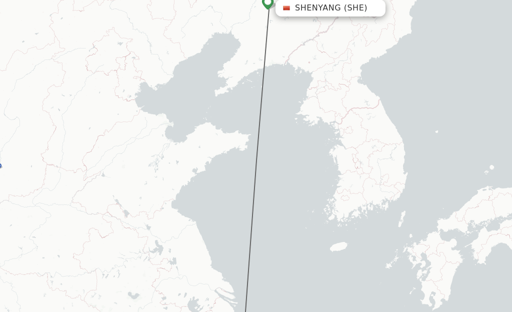 Flights from Shenyang to Zhoushan route map