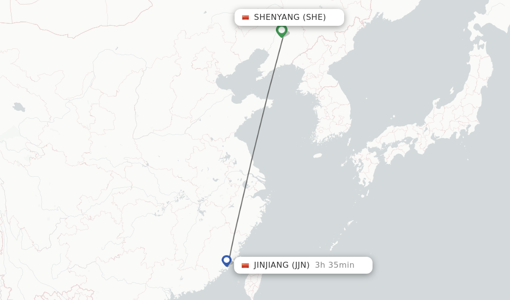 Flights from Shenyang to Jinjiang route map