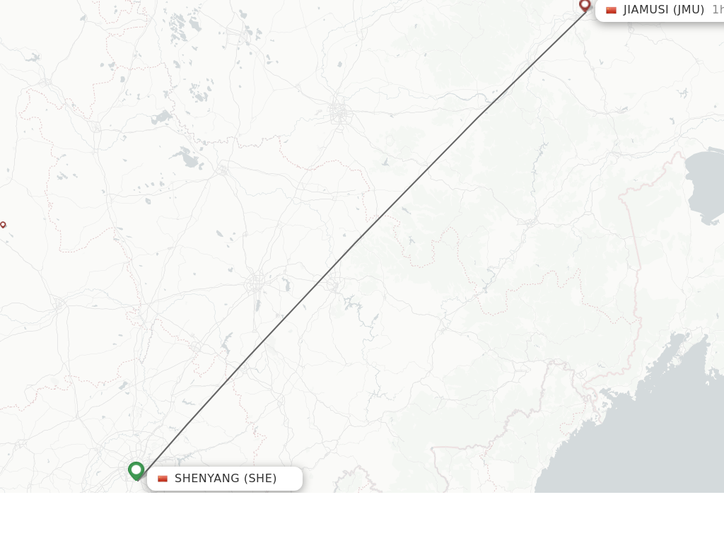 Flights from Shenyang to Jiamusi route map