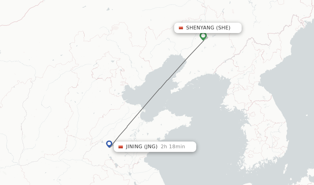 Flights from Shenyang to Jining route map