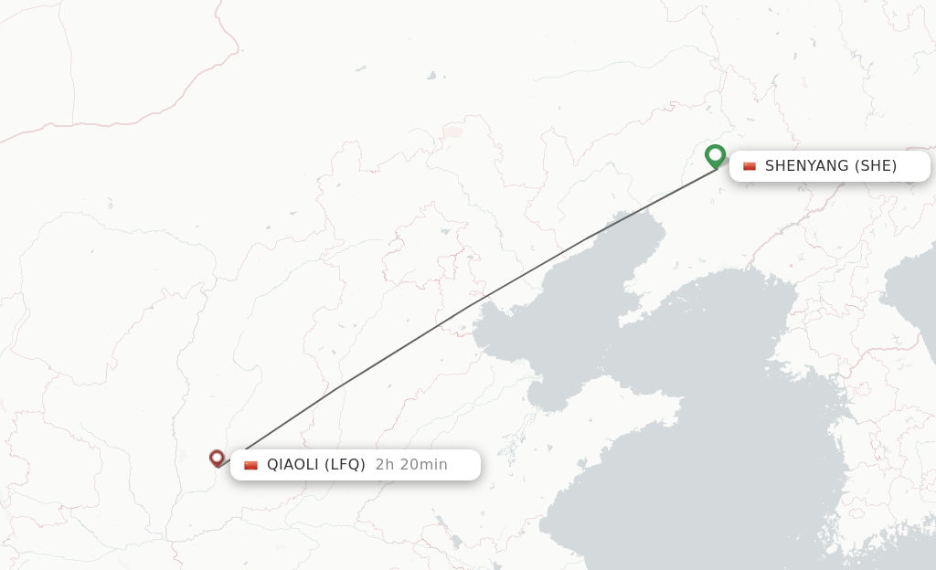 Flights from Shenyang to Qiaoli route map