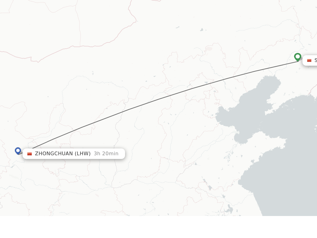Flights from Shenyang to Zhongchuan route map