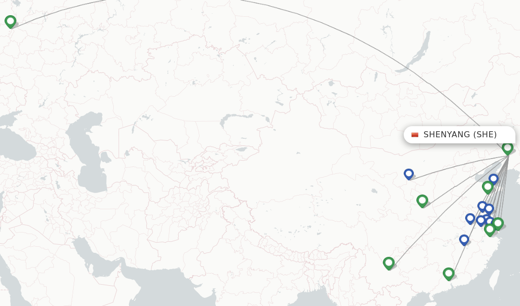Route map with flights from Shenyang with China Eastern