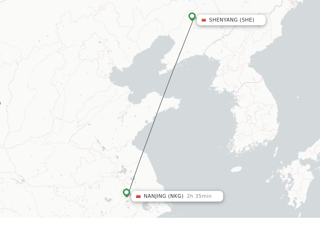 Flights from Shenyang to Nanjing route map