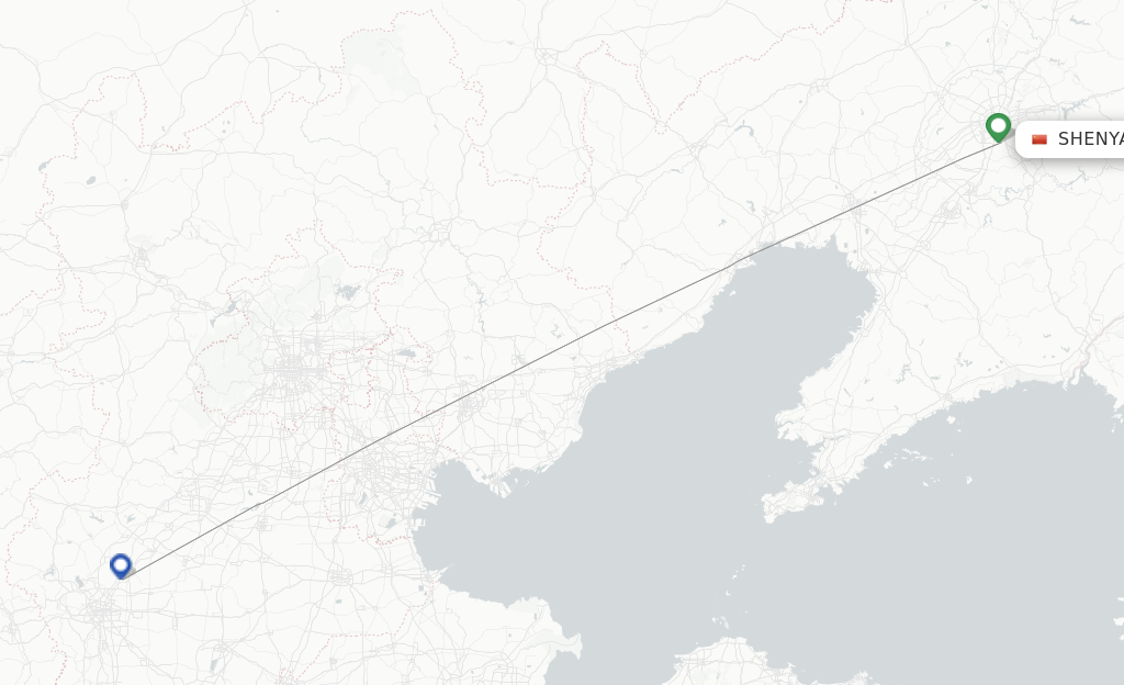 Route map with flights from Shenyang with Hebei Airlines