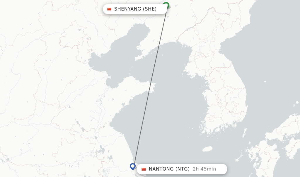 Flights from Shenyang to Nantong route map